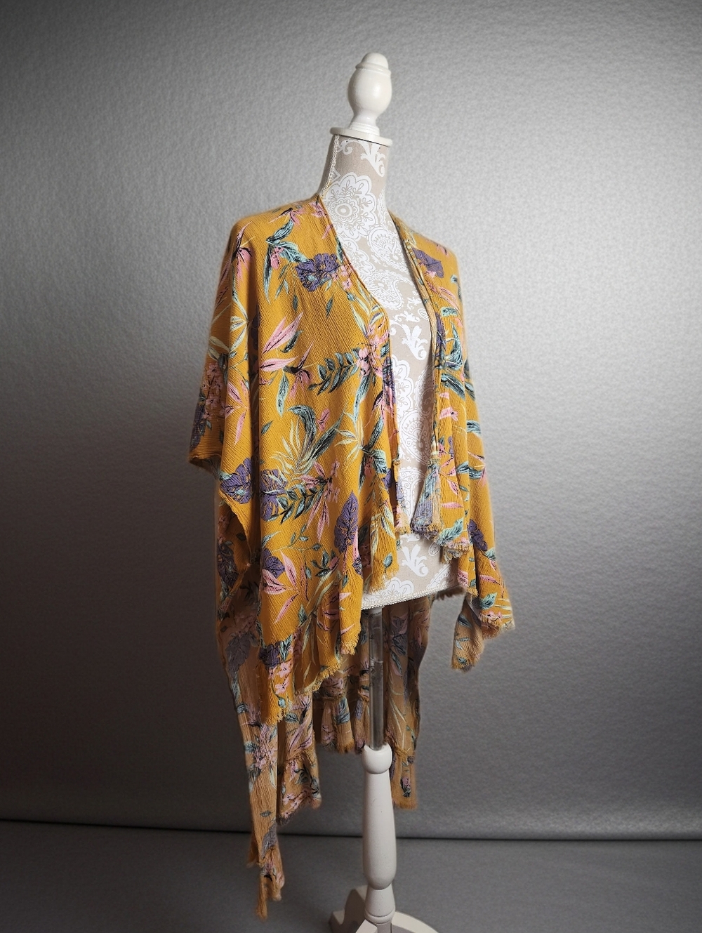 Umgee Flowy Floral Hi-lo Boho Duster Beach Swim Cover-up Size M/L